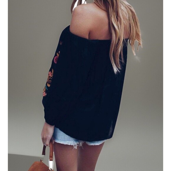 Unbranded Blk W/ Embroidery Pullover Cotton Blend Peasant Blouse Sz L-XL - Picture 8 of 11